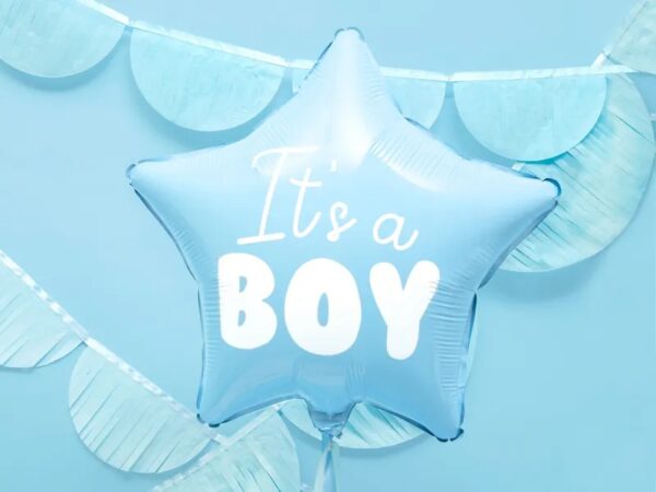 Balon foliowy "It's a boy" na baby shower gwiazda niebieska 48cm - obrazek 2