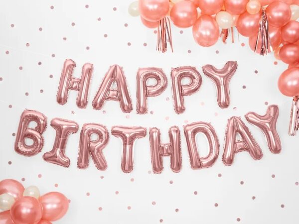 Balon foliowy dekoracja urodzinowa Happy Birthday różowe złoto 340cm x 35cm - obrazek 2