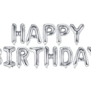 Balon foliowy dekoracja urodzinowa Happy Birthday srebrna 340cm x 35cm