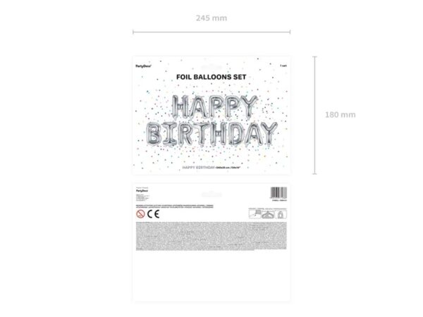 Balon foliowy dekoracja urodzinowa Happy Birthday srebrna 340cm x 35cm - obrazek 3