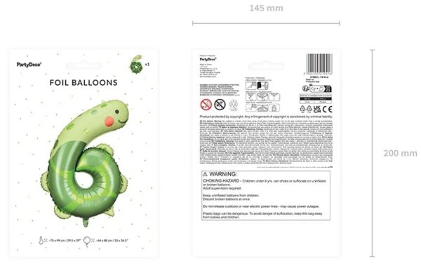 Balon foliowy urodzinowy cyfra "6" - Żółw 57x86 cm - obrazek 3