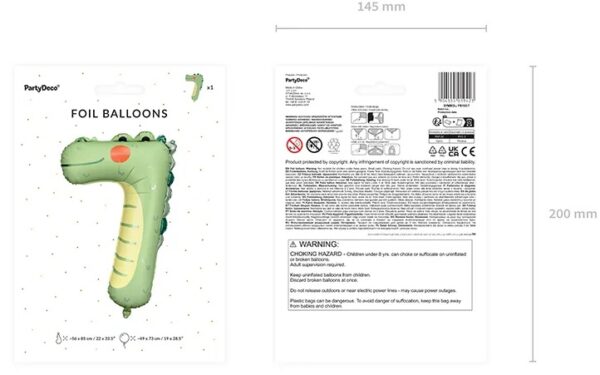 Balon foliowy urodzinowy cyfra "7" - Krokodyl 49x73 cm - obrazek 3