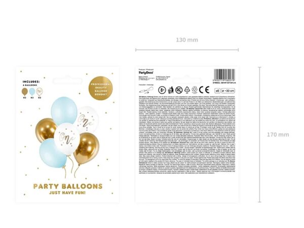 Balony urodzinowe Pastel Light Blue biały złoty niebieski 30cm 6 sztuk - obrazek 2