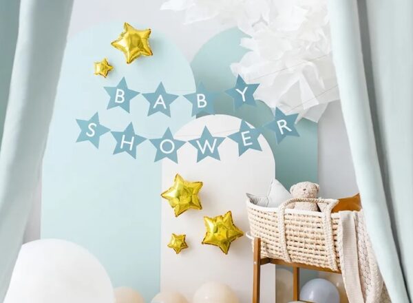 Baner napis na baby shower gwiazdki jasnoniebieskie 290cm x 16,5cm - obrazek 2