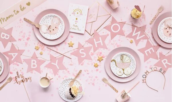 Baner napis na baby shower gwiazdki jasnoróżowe 290cm x 16,5cm - obrazek 2
