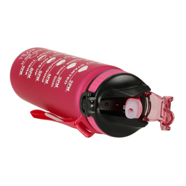 Butelka na wodę bidon ze słomką uchwytem miarką motywacyjną na siłownię BPA free Tritan 1l różowa - obrazek 5