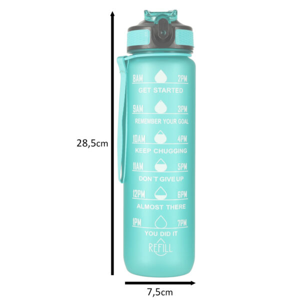 Butelka na wodę bidon ze słomką uchwytem miarką motywacyjną na siłownię BPA free Tritan 1l zielona - obrazek 5