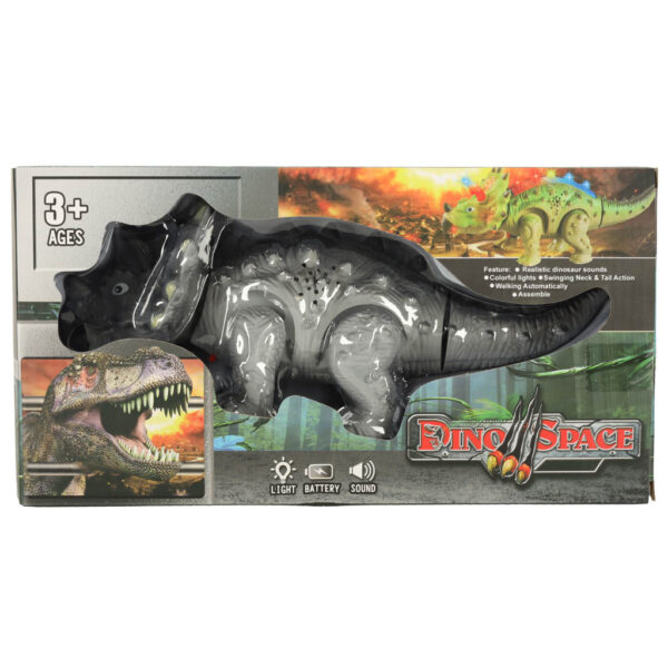 Dinozaur Triceratops zabawka interaktywna na baterie chodzi świeci ryczy - obrazek 5