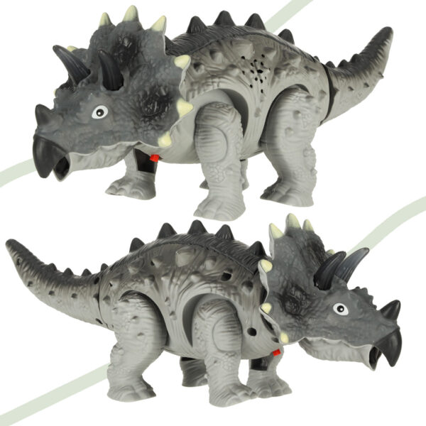 Dinozaur Triceratops zabawka interaktywna na baterie chodzi świeci ryczy - obrazek 2