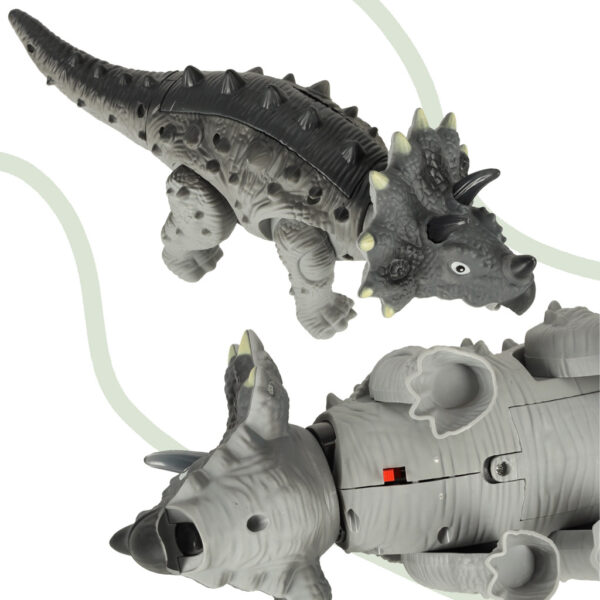 Dinozaur Triceratops zabawka interaktywna na baterie chodzi świeci ryczy - obrazek 4