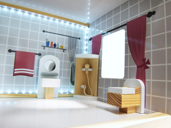 Domek dla lalek drewniany MDF mebelki 78cm czarny LED - obrazek 8