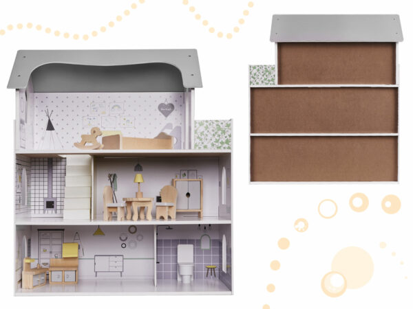 Domek dla lalek drewniany mebelki 70cm szary - obrazek 4