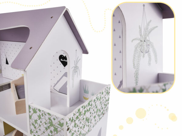 Domek dla lalek drewniany mebelki 70cm szary - obrazek 13