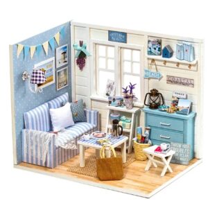 Domek dla lalek drewniany pokój dzienny model do złożenia LED DIY 3016 15,02cm
