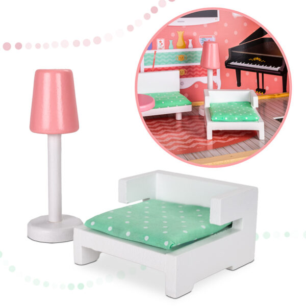 Domek dla lalek drewniany mebelki pastelowy 117cm - obrazek 12