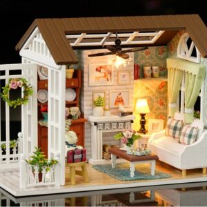 Domek dla lalek drewniany salon model do złożenia LED 8008-A 20,6cm