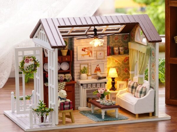 Domek dla lalek drewniany salon model do złożenia LED 8008-A 20,6cm - obrazek 2