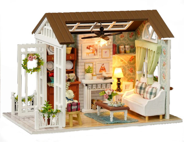 Domek dla lalek drewniany salon model do złożenia LED 8008-A 20,6cm - obrazek 6