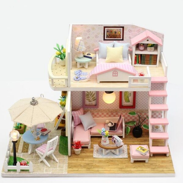 Domek dla lalek drewniany model do złożenia LED 19,5cm - obrazek 2