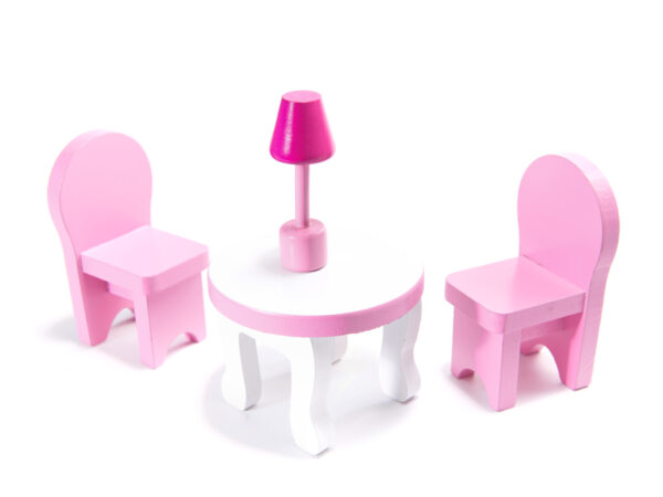 Domek dla lalek drewniany MDF mebelki 70cm różowy LED - obrazek 5