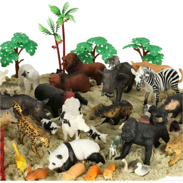Figurki zwierząt zwierzęta zoo safari farma akcesoria skrzynka 59 el. - obrazek 3