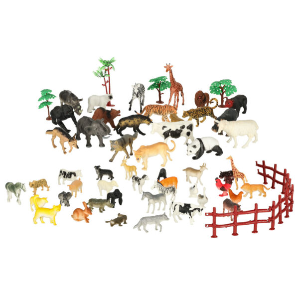 Figurki zwierząt zwierzęta zoo safari farma akcesoria skrzynka 59 el. - obrazek 6