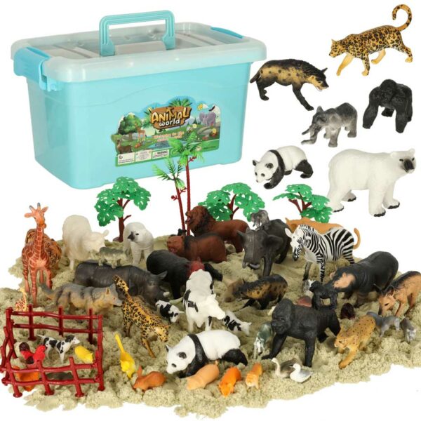 Figurki zwierząt zwierzęta zoo safari farma akcesoria skrzynka 59 el. - obrazek 9