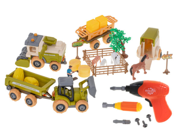 Gospodarstwo rolne farma traktor kombajn maszyny rolnicze zwierzęta zagroda konie + narzędzia wkrętarka - obrazek 3
