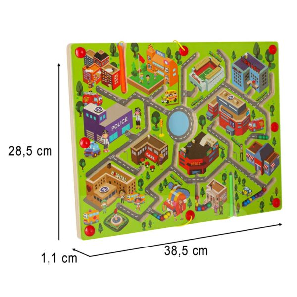 Gra labirynt magnetyczna planszowa drewniana do podróży duże miasto 2 graczy - obrazek 8