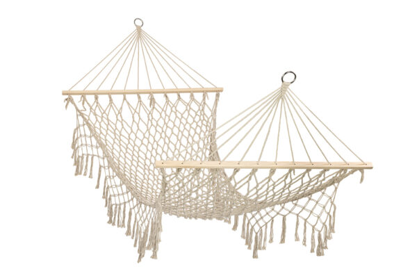 Hamak ogrodowy brazylijski boho siatka frędzle 200cm 150kg Ecru - obrazek 2