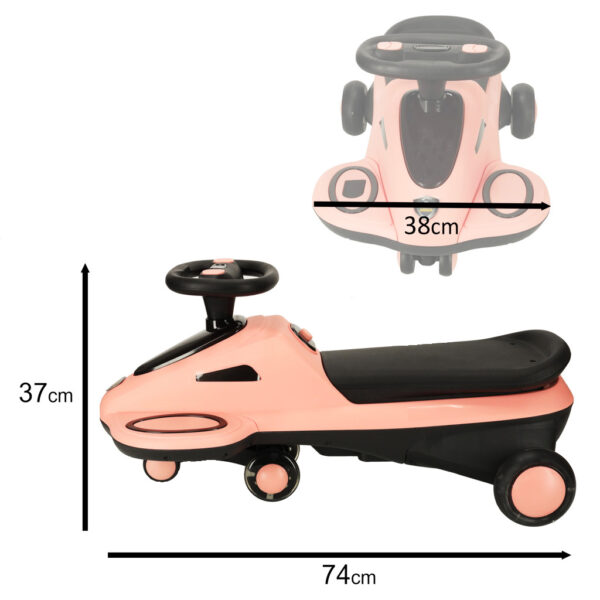 Jeździk grawitacyjny świecące koła LED z muzyką grający skuter 74cm różowo-czarny max 100kg - obrazek 4