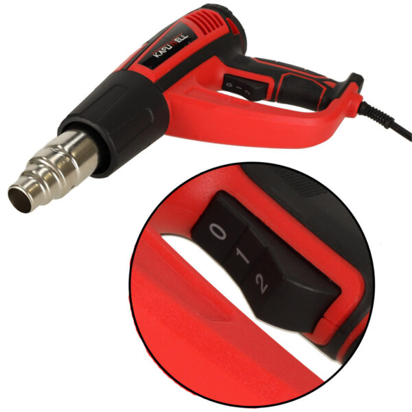 KAFUWELL Opalarka elektryczna z regulacja tempratury 0-600 st. C przepływ powietrza 300-500 l/min + 4 wymienne końcówki 1850W - obrazek 13