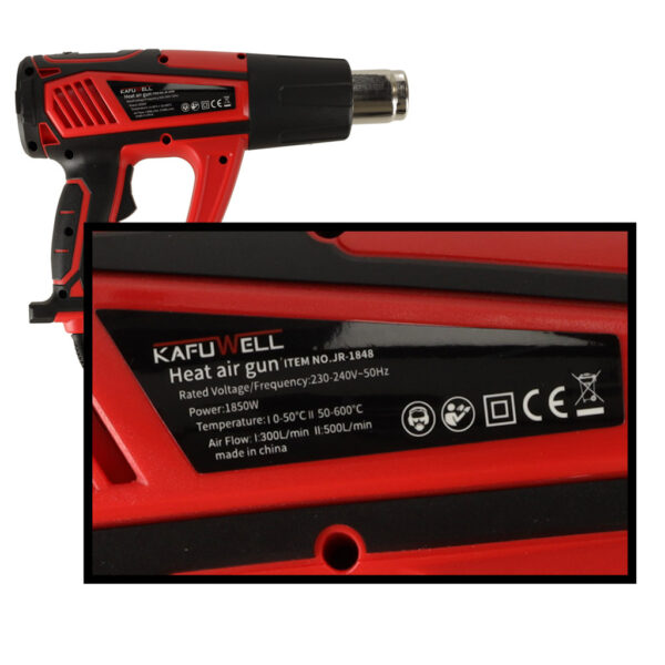 KAFUWELL Opalarka elektryczna z regulacja tempratury 0-600 st. C przepływ powietrza 300-500 l/min + 4 wymienne końcówki 1850W - obrazek 15