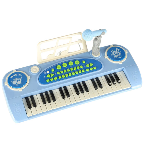 Keyboard dla dzieci pianinko interaktywne organki 37 klawiszy mikrofon statyw niebieskie - obrazek 4