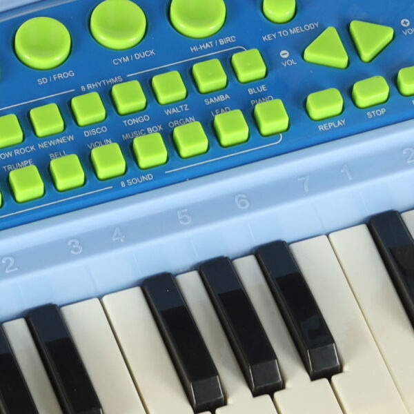 Keyboard dla dzieci pianinko interaktywne organki 37 klawiszy mikrofon statyw niebieskie - obrazek 5