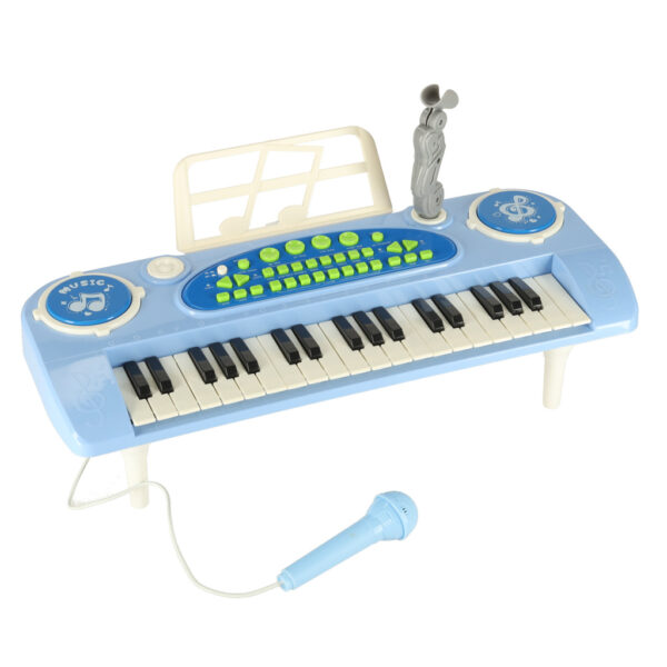 Keyboard dla dzieci pianinko interaktywne organki 37 klawiszy mikrofon statyw niebieskie - obrazek 8