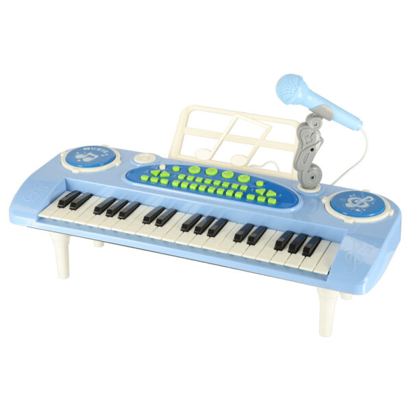 Keyboard dla dzieci pianinko interaktywne organki 37 klawiszy mikrofon statyw niebieskie - obrazek 10