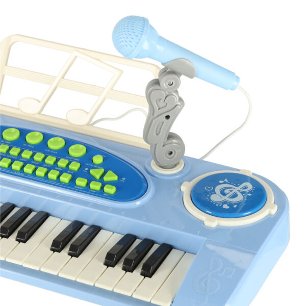 Keyboard dla dzieci pianinko interaktywne organki 37 klawiszy mikrofon statyw niebieskie - obrazek 11