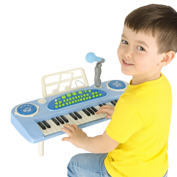 Keyboard dla dzieci pianinko interaktywne organki 37 klawiszy mikrofon statyw niebieskie - obrazek 12