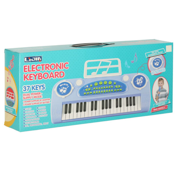 Keyboard dla dzieci pianinko interaktywne organki 37 klawiszy mikrofon statyw niebieskie - obrazek 14