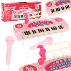 Keyboard dla dzieci pianinko interaktywne organki 37 klawiszy mikrofon statyw różowe