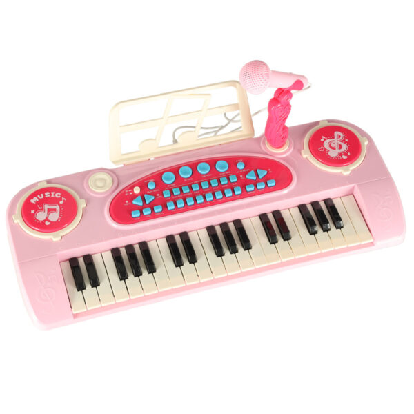 Keyboard dla dzieci pianinko interaktywne organki 37 klawiszy mikrofon statyw różowe - obrazek 4