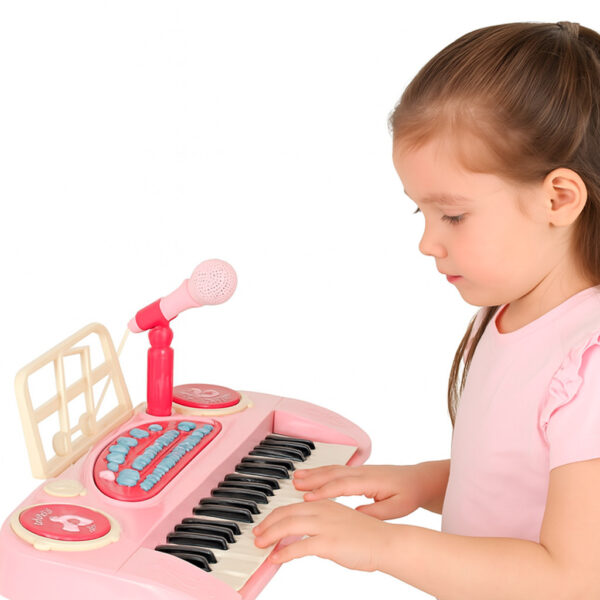 Keyboard dla dzieci pianinko interaktywne organki 37 klawiszy mikrofon statyw różowe - obrazek 12