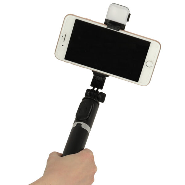 Kijek do selfie z pilotem Bluetooth statyw tripod lampka LED czarny - obrazek 7