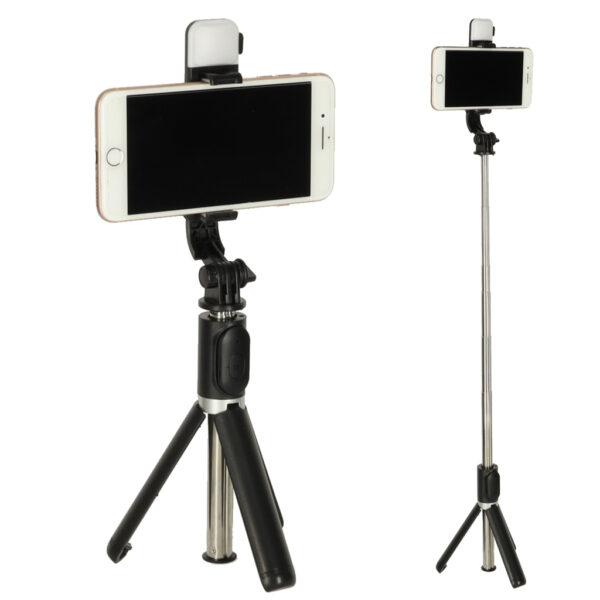 Kijek do selfie z pilotem Bluetooth statyw tripod lampka LED czarny - obrazek 12