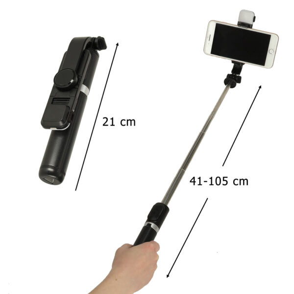 Kijek do selfie z pilotem Bluetooth statyw tripod lampka LED czarny - obrazek 14