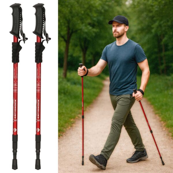 Kijki kije trekkingowe do nordic walking składane 2 sztuki czerwone - obrazek 7
