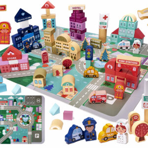 Klocki drewniane edukacyjne miasto puzzle 100el.