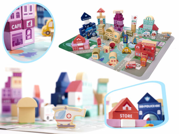 Klocki drewniane edukacyjne miasto puzzle 100el. - obrazek 2
