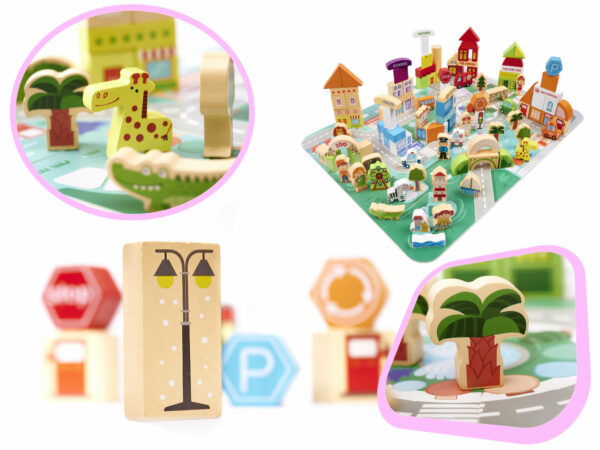 Klocki drewniane edukacyjne miasto puzzle 120el. - obrazek 2